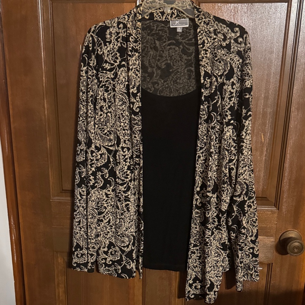 JM Collection Black and Cream Cardigan